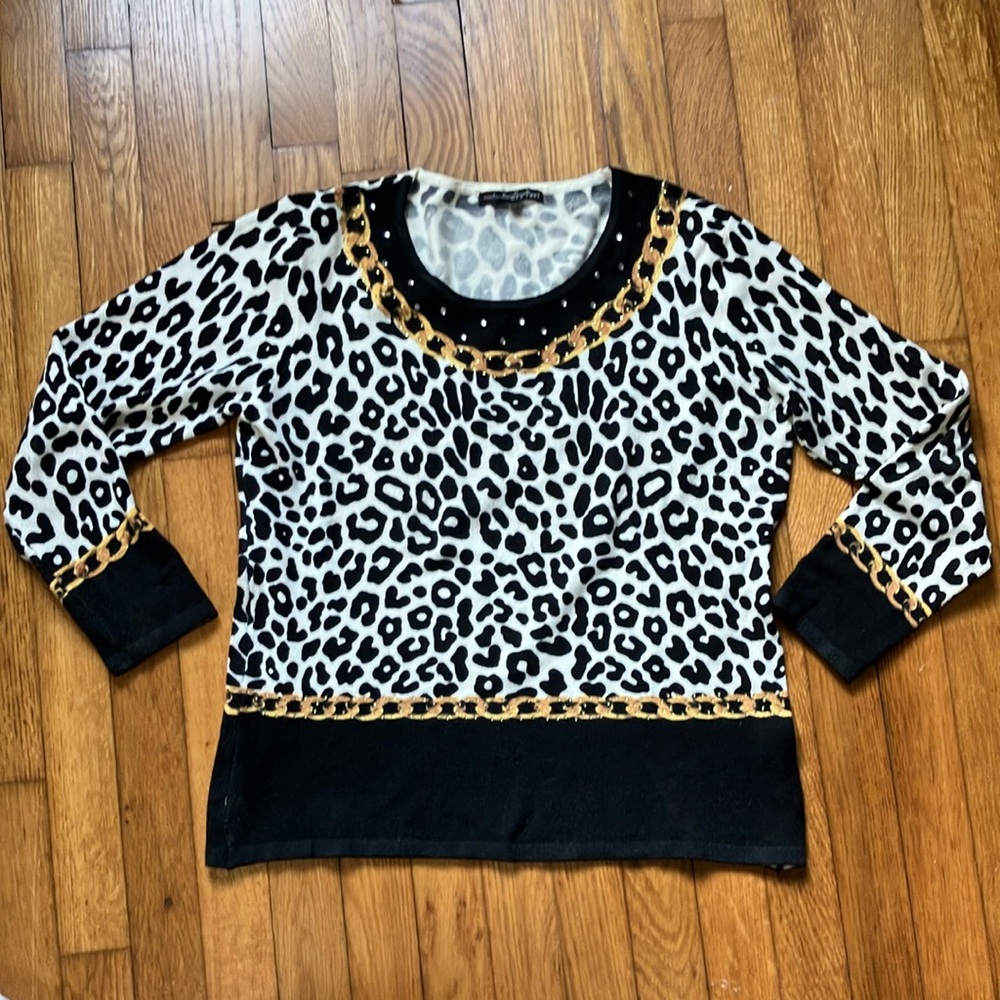 Leopard Print Sweater with Gold Accents
